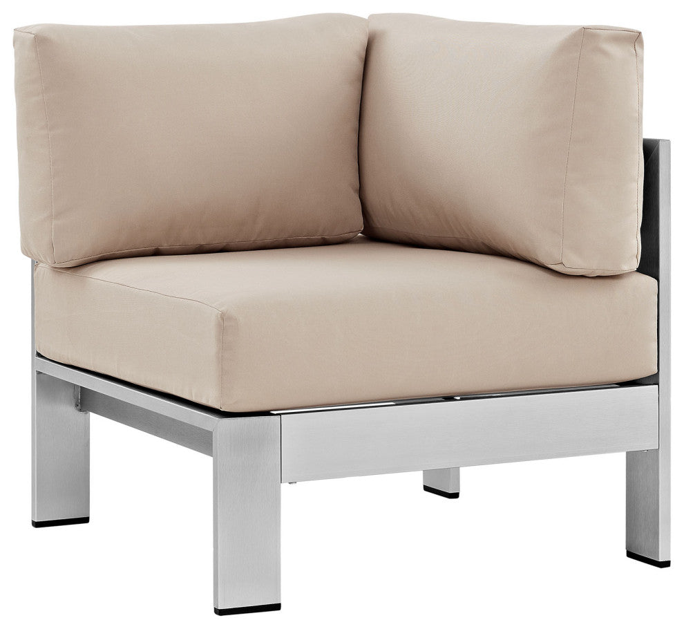 Silver Beige Shore Outdoor Patio Aluminum Corner Sofa