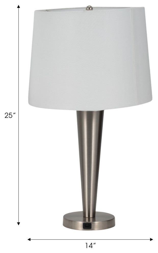Metal, Set of 2, 25"H, Slim Cone Table Lamps, Nickel