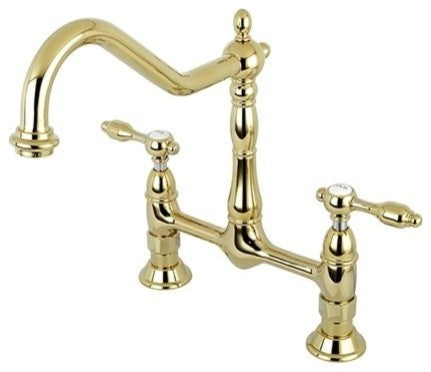 Kingston Brass Bridge Kitchen Faucet, Polished Brass