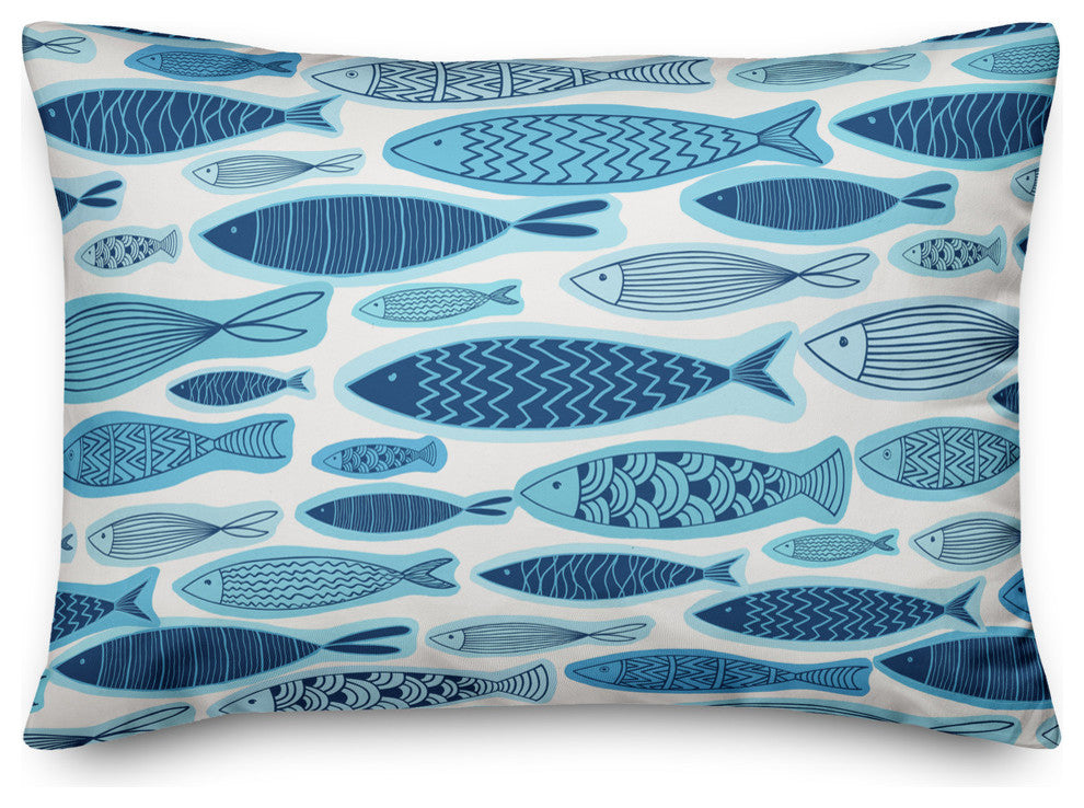 Blue School Of Fish Pattern 14x20 Throw Pillow