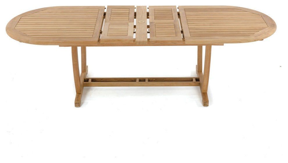 13-Piece Outdoor Teak Dining Set: 117" Masc Oval Extn Table, 12 Lagos Arm Chairs