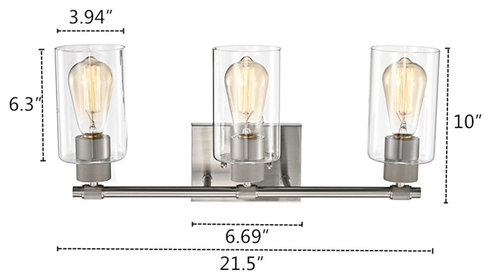 CHLOE Lighting Mercy Contemporary 3-Light Brushed Nickel Bath Vanity Fixture