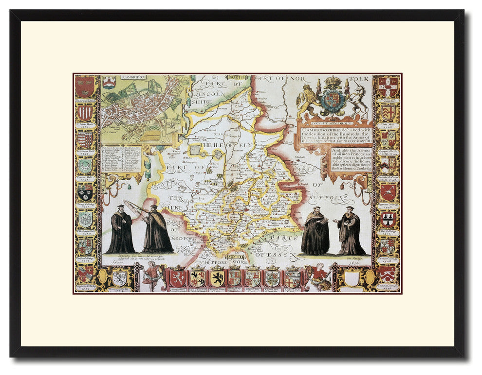 Cambridgeshire Vintage Antique Map Wall Art, 16"x21"
