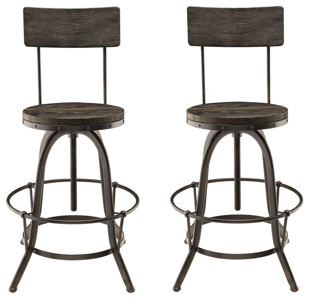 Industrial Modern Dining Bar Stools, Black Metal, Set of 2