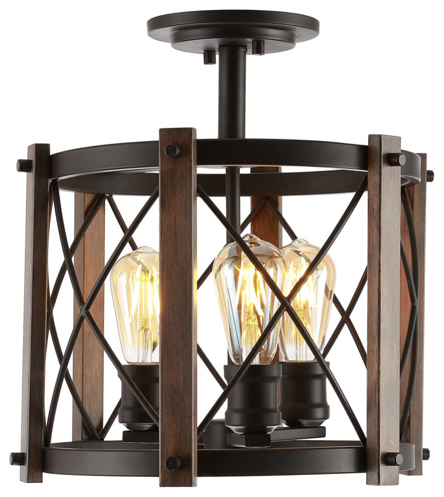 Ferme 14" 3-Light Iron LED Flush Mount, Brown