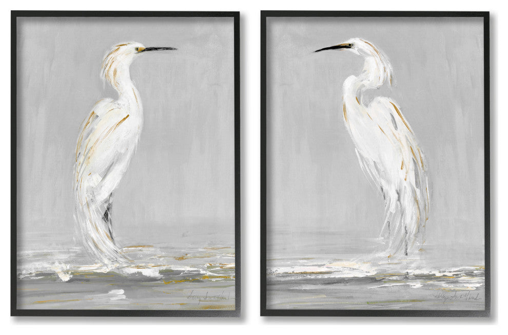 Beautiful Tranquil Calming White Birds Nature Painting, 2pc, each 24 x 30