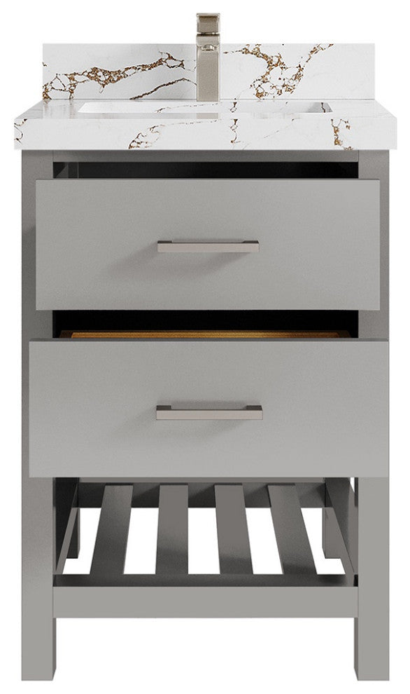 Parker 24" Single Sink Bath Vanity, Elephant Skin Gray 2" Viola Brown