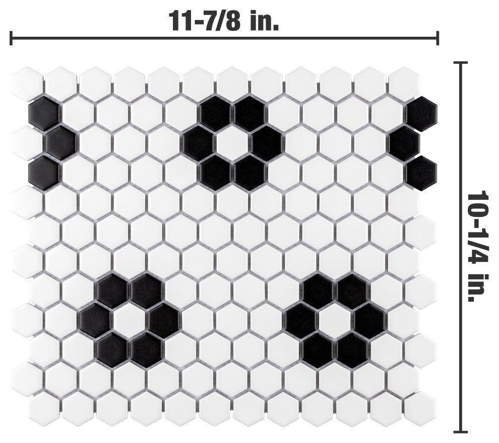 Metro 1" Hex Matte White w/Flower Porcelain Floor and Wall Tile