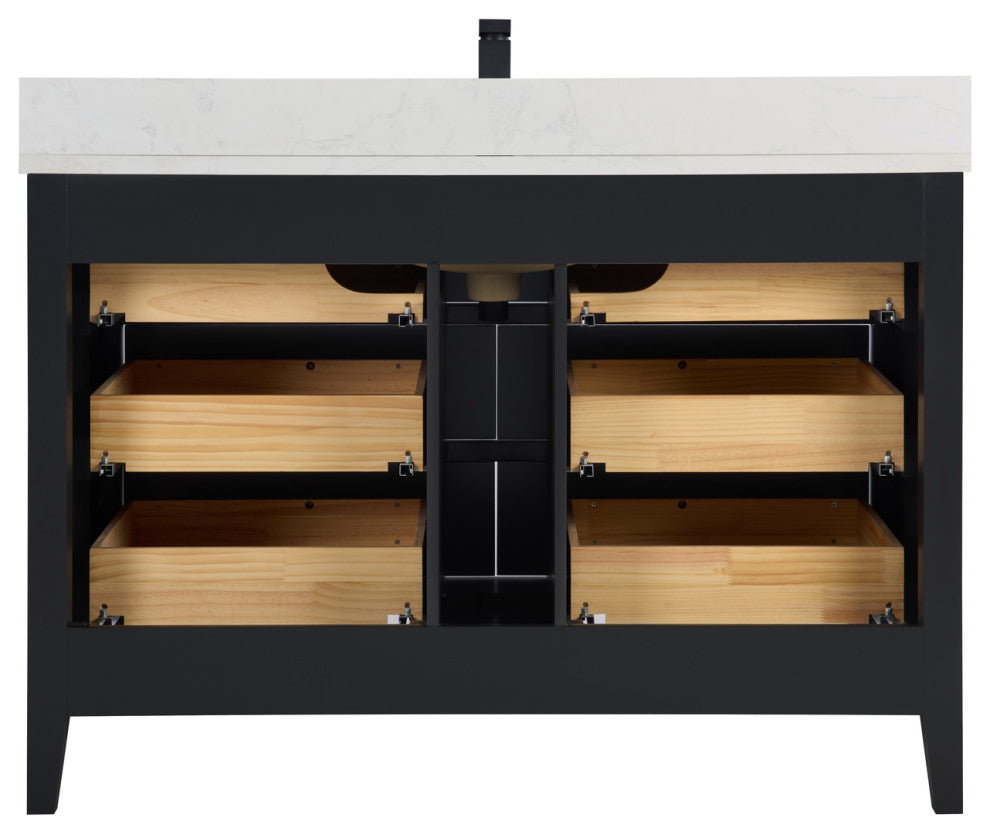 Legion Furniture WS2518 Series Bathroom Sink Vanity, Tricorn Black, 48", Artificial Stone Top, Single Sink