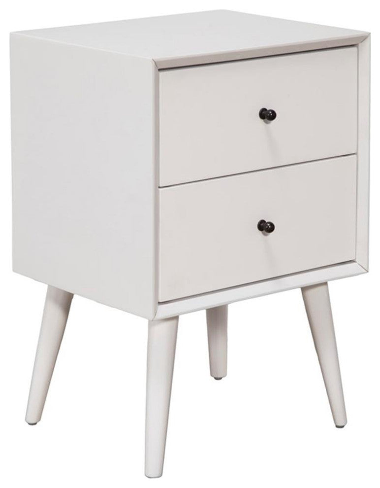 Alpine Furniture Flynn Mid Century Modern Wood 2 Drawer Nightstand in White