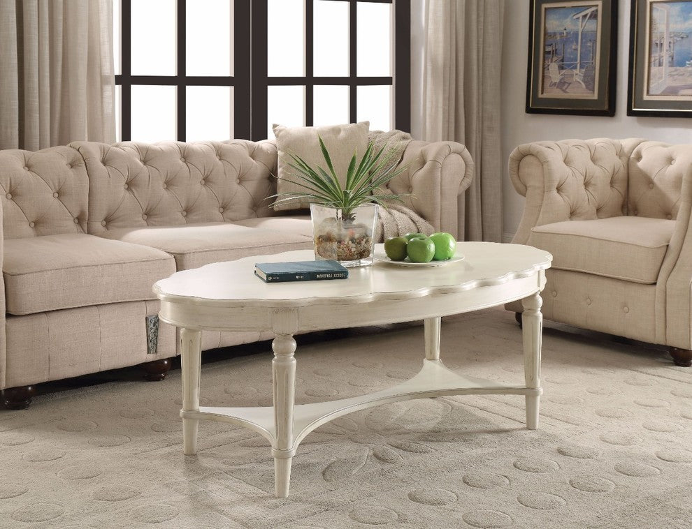 Benzara BM156814 Conventional Coffee Table, Antique White