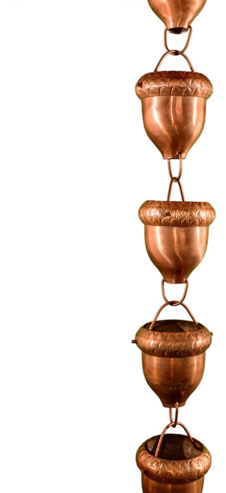 Acorn Cups Copper Rain Chain With Installation Kit, 15'
