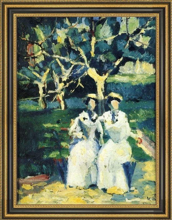 Kazimir Malevich Two Women in a Garden - 21" x 28" Framed Premium Canvas Print