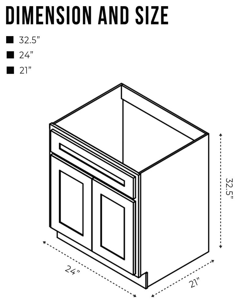 Vanity Art Vanity Base Cabinet, No Top, 24", White