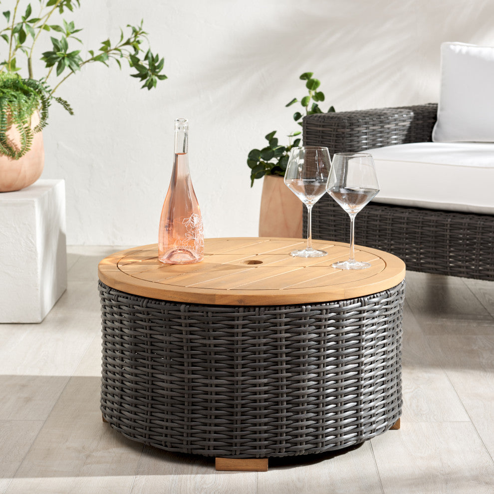 Safavieh Couture Indoor-Outdoor Anguilla Wicker Coffee Table, Dark Grey