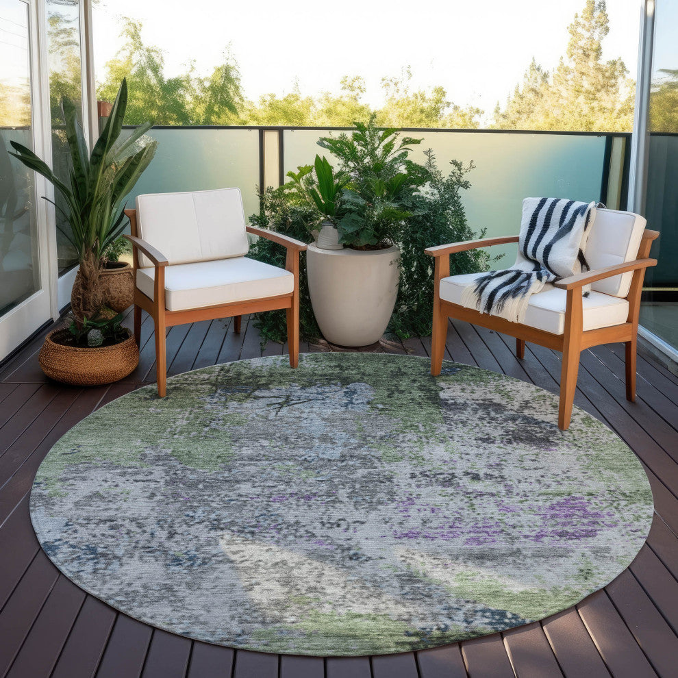 Machine Washable Indoor/Outdoor Chantille ACN1911 Fern 8' x 8' Round Rug