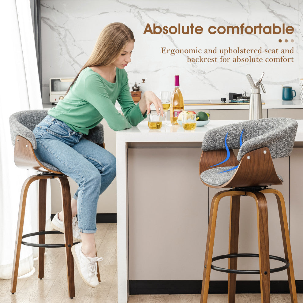 Set of 2 Mid-century Modern Walnut Swivel Bar Stool