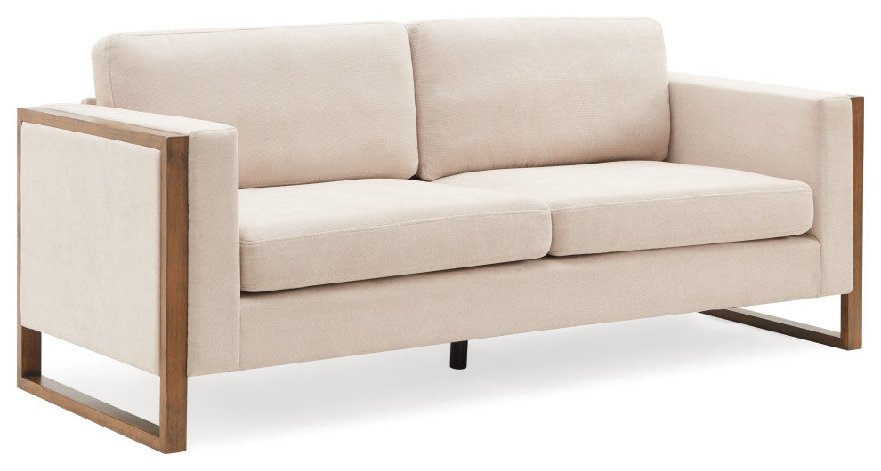 GDF Studio 79" Upholstered Fabric 3-Seater Sofa, Solid Wood Legs, Taupe