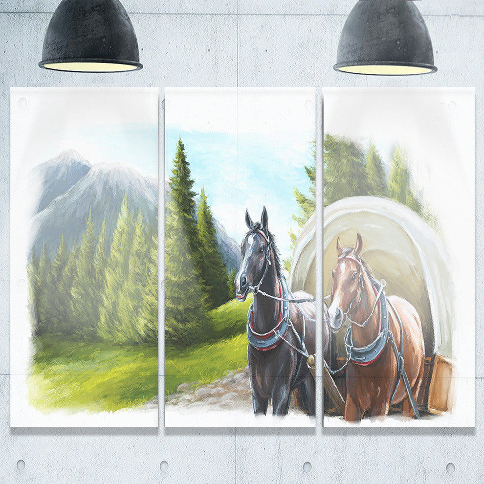 "Road in Mountains With Horses" Metal Wall Art, 3 Panels, 36"x28"