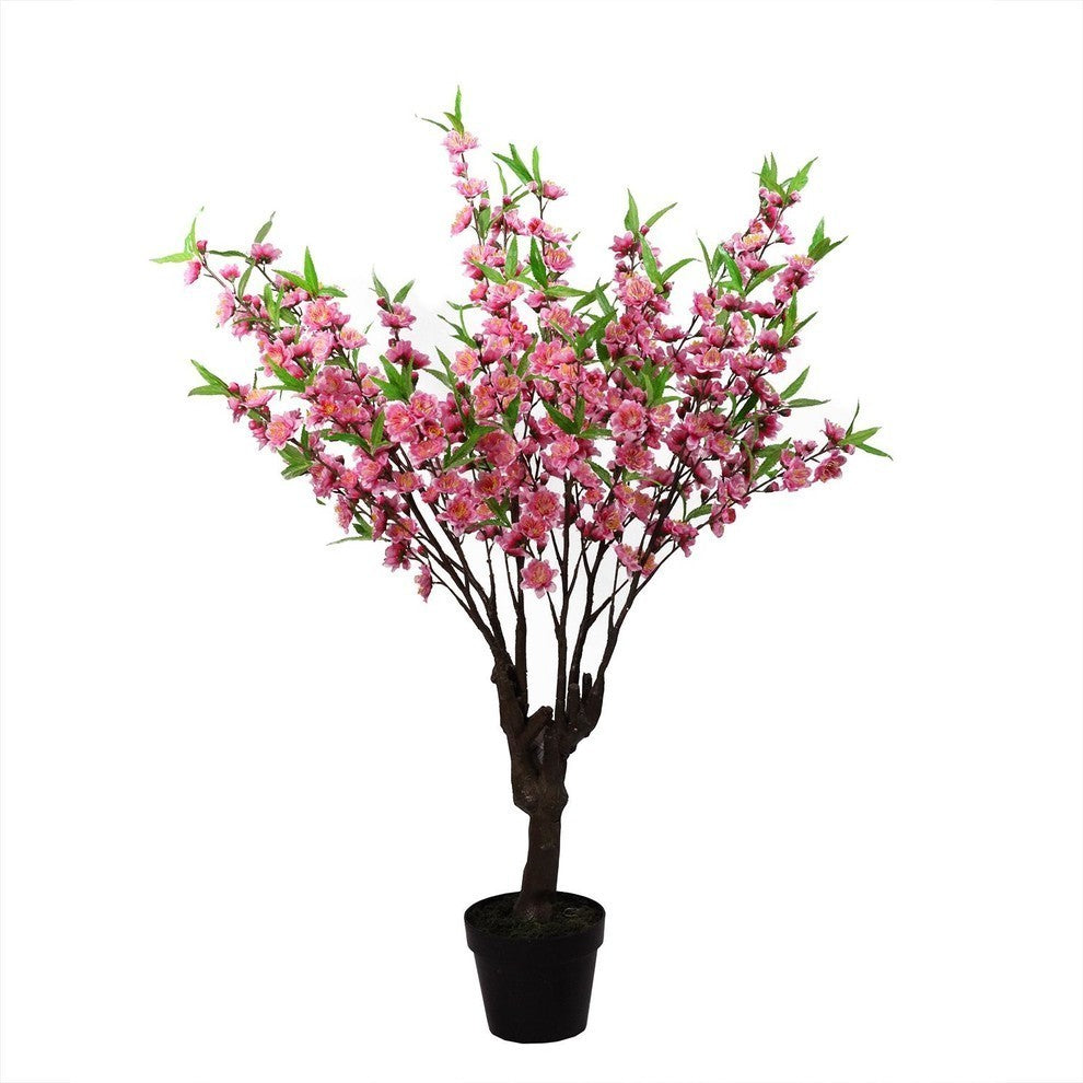 43.5" Potted Pink Green and Brown Peach Floral Blossom Tree