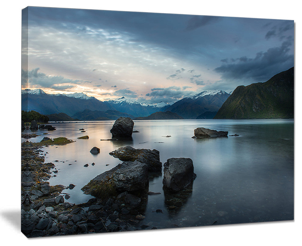 "Large Rocks and Distant Cloudy Mountains" Landscape Art Print Canvas, 40"x30"