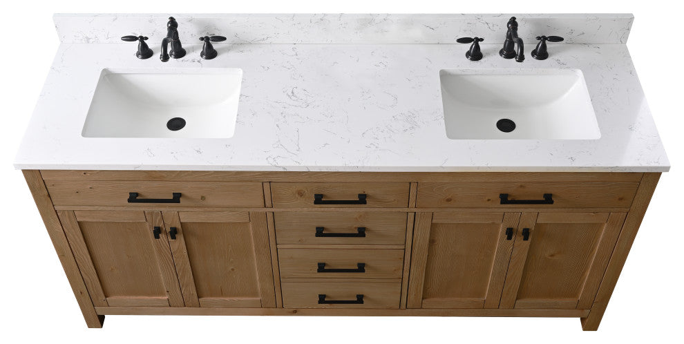 Jasper 72" Bathroom Vanity, Textured Natural, Ariston White Engineered Stone Top