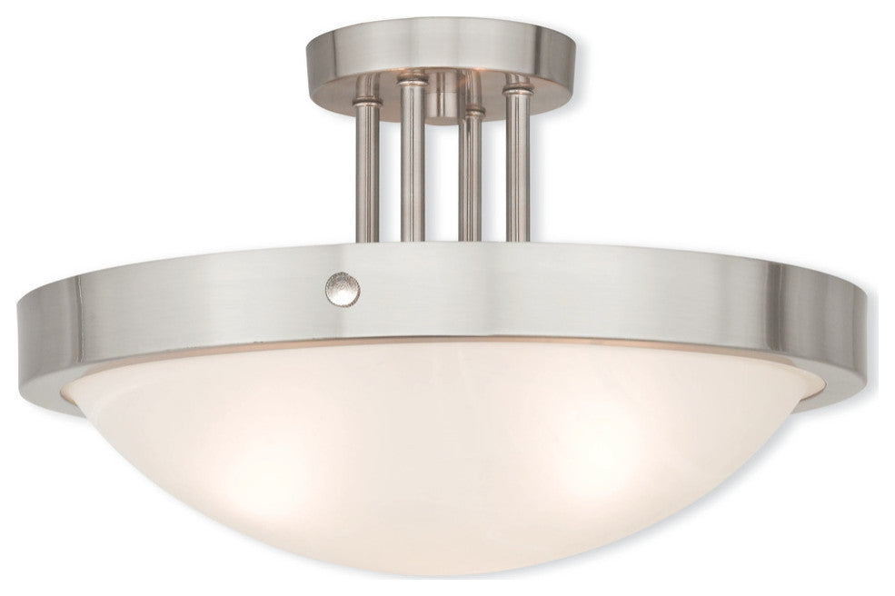 Ceiling Mount With White Alabaster Glass, Brushed Nickel