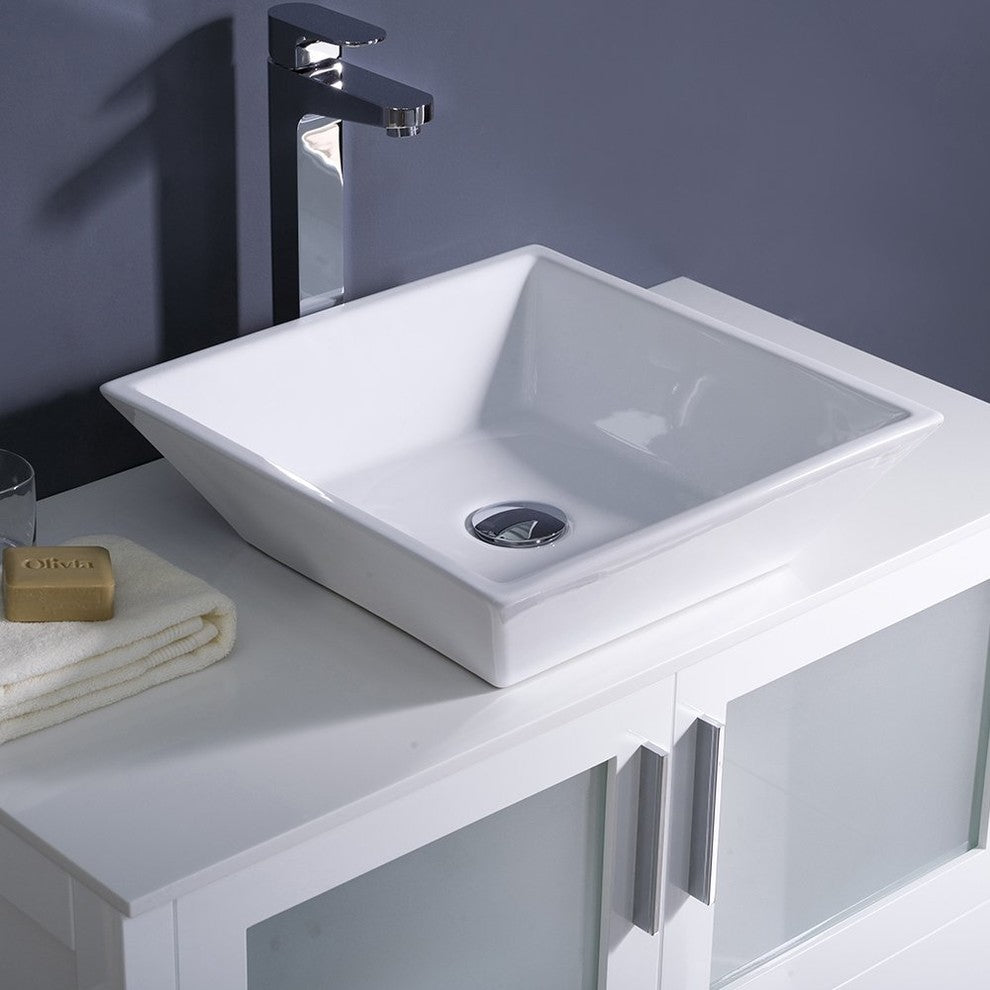 Torino 36" White Modern Bathroom Vanity With Vessel Sink, FFT3072CH
