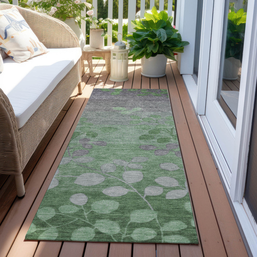 Machine Washable Indoor/Outdoor Chantille ACN1900 Green 2'3" x 7'6" Runner Rug
