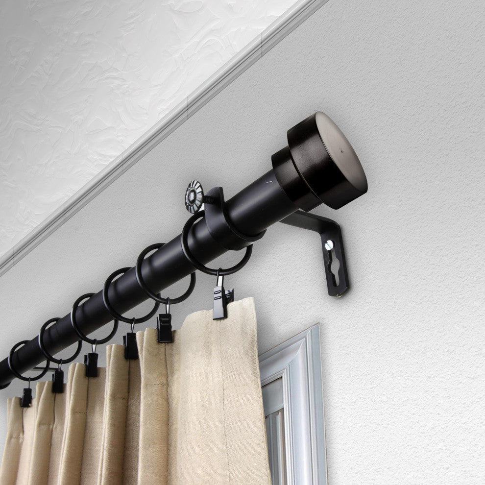 Bonnet 1" Curtain Rod, Black, 28-48"