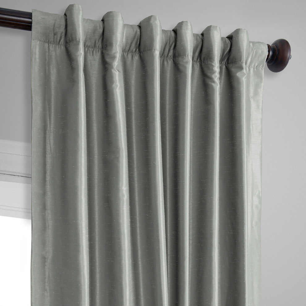 Silver Vintage Textured FauxDupioni Silk Curtain Single Panel, 50"x96"