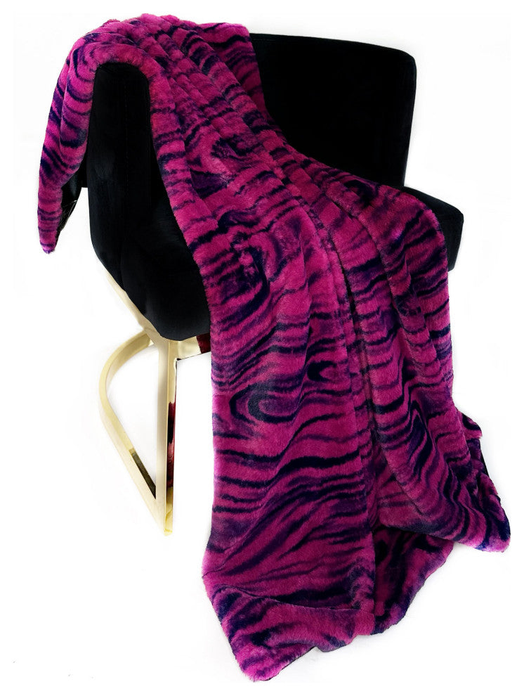 Plutus Fuchsia Black Galaxy Faux Fur Luxury Throw Blanket, Throw 60"W x 84"L