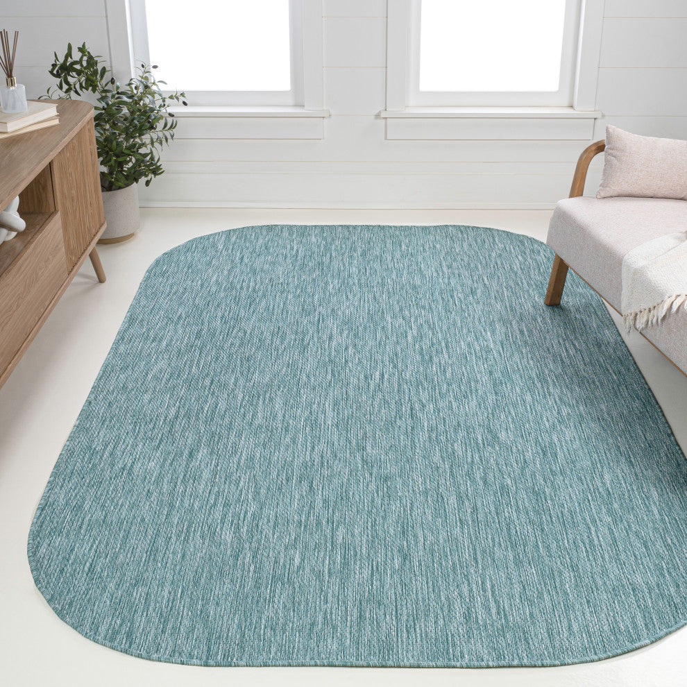 Miles Modern Minimalist Radius Corner Solid Indoor/Outdoor Shaped Area Rug