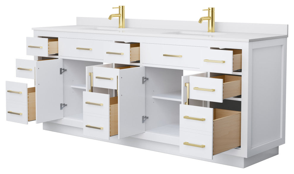 Beckett TK 84" Double Vanity,  Cultured Top, Gold Trim