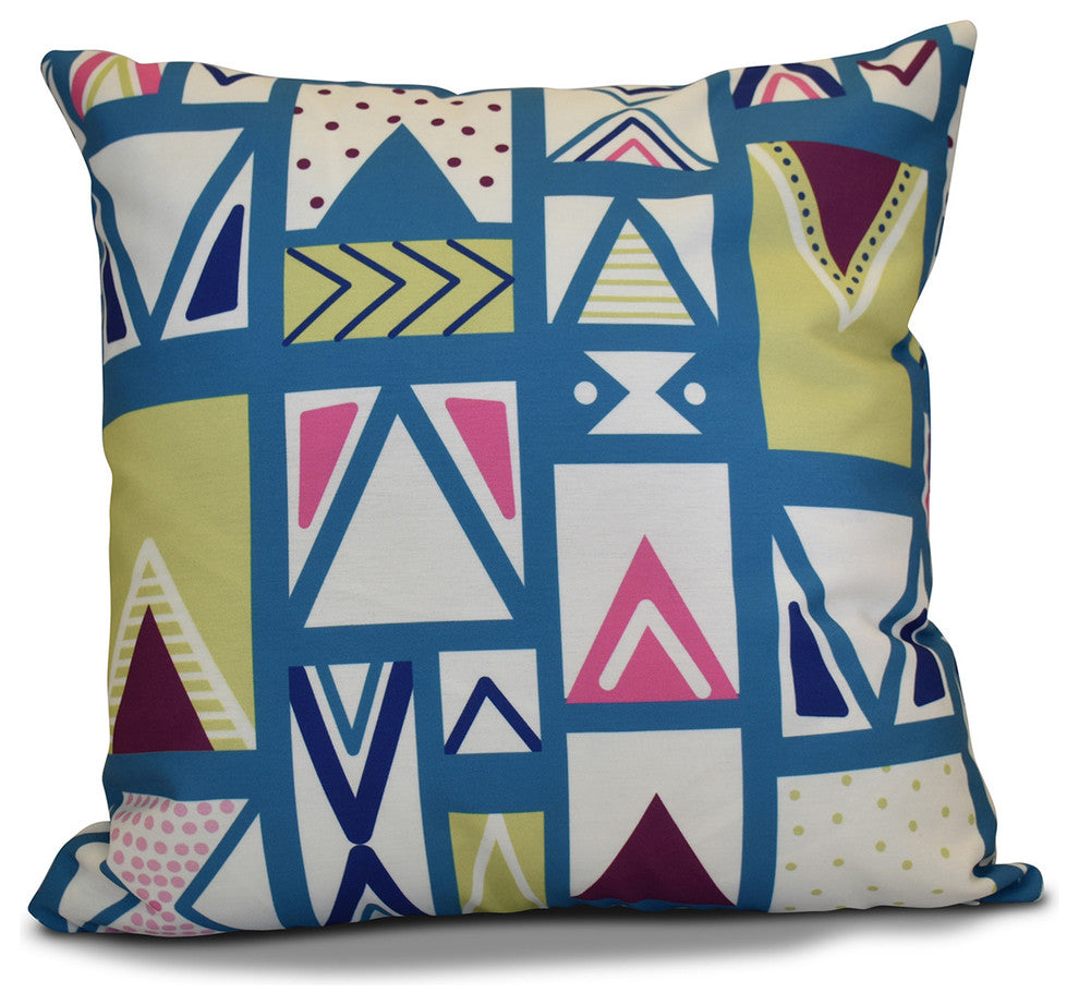 Decorative Holiday Outdoor Pillow Geometric Print, Teal, 18"x18"