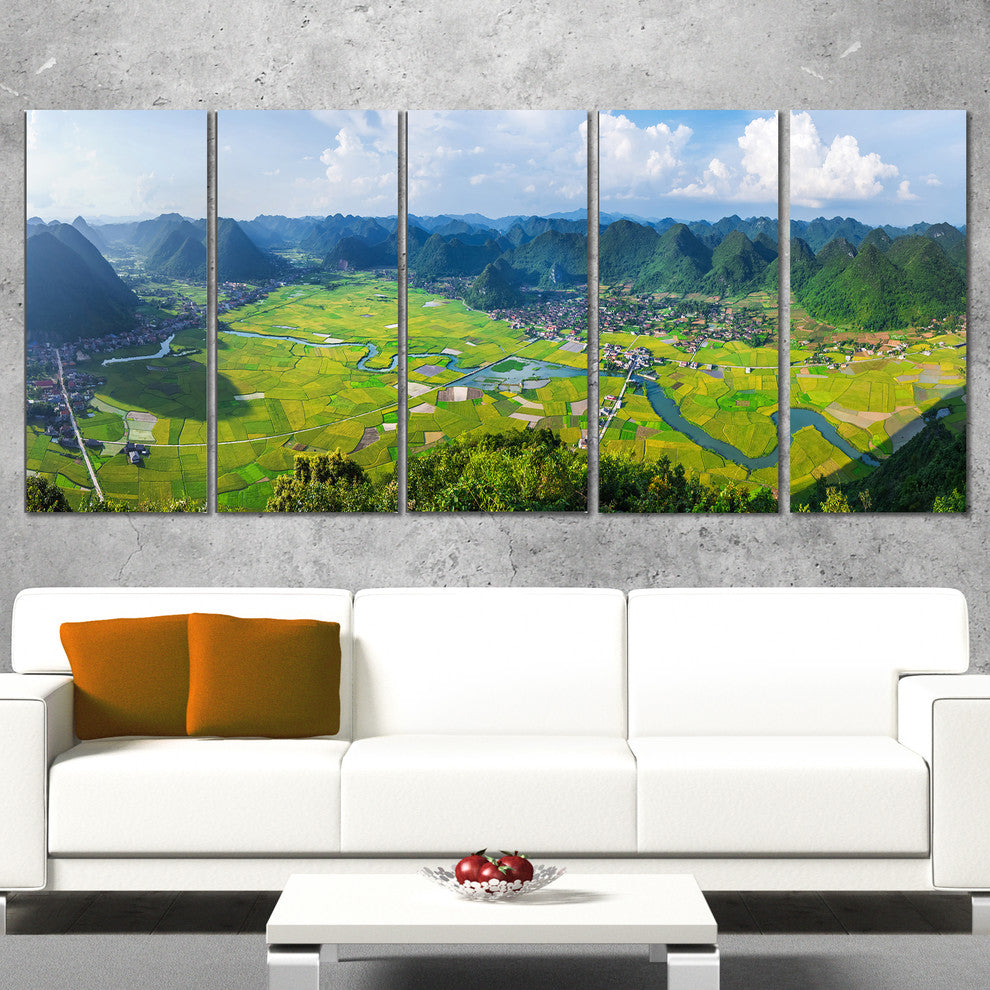 "Rice Field Valley Vietnam Panorama" Landscape Wall Art, 5 Panels, 60"x28"