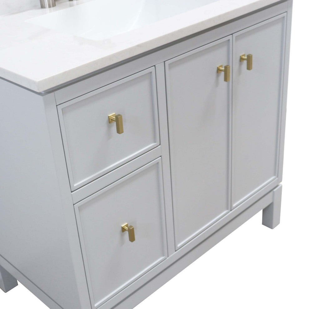 37" Single Sink Vanity, French Gray With Engineered Stone Top