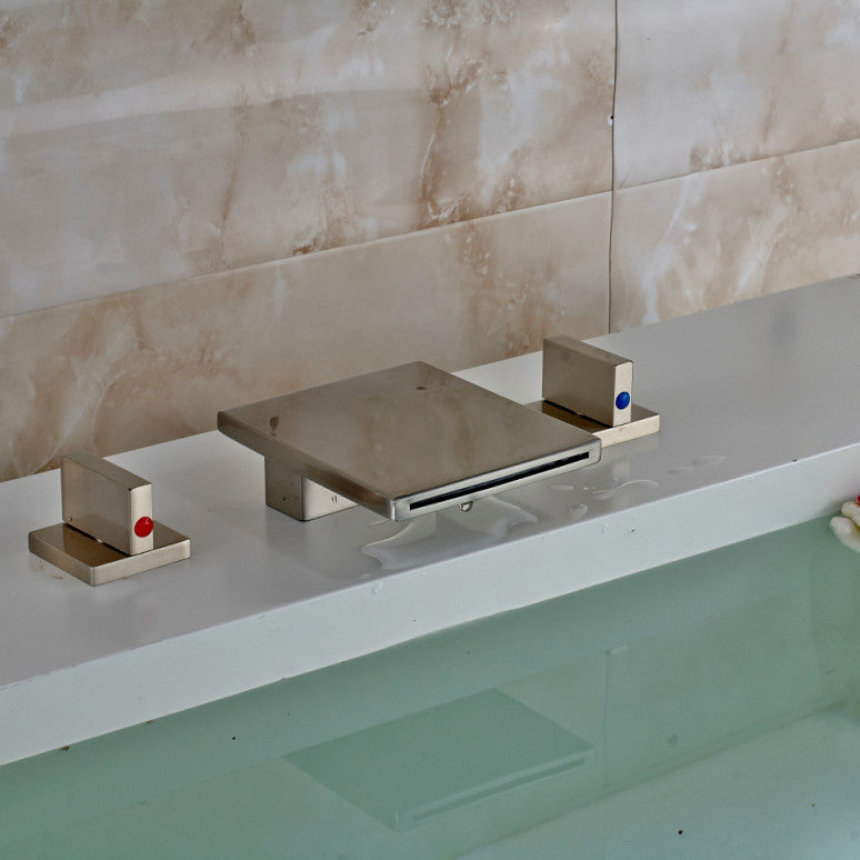 Deck Mount Brushed Bathroom Sink Faucet