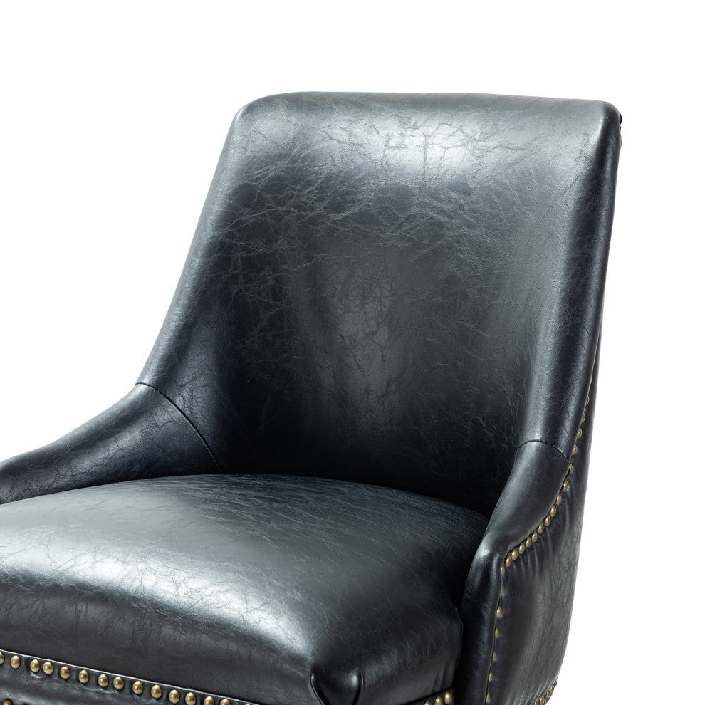 Upholstered Swivel Task Chair With Nailhead Trim, Black