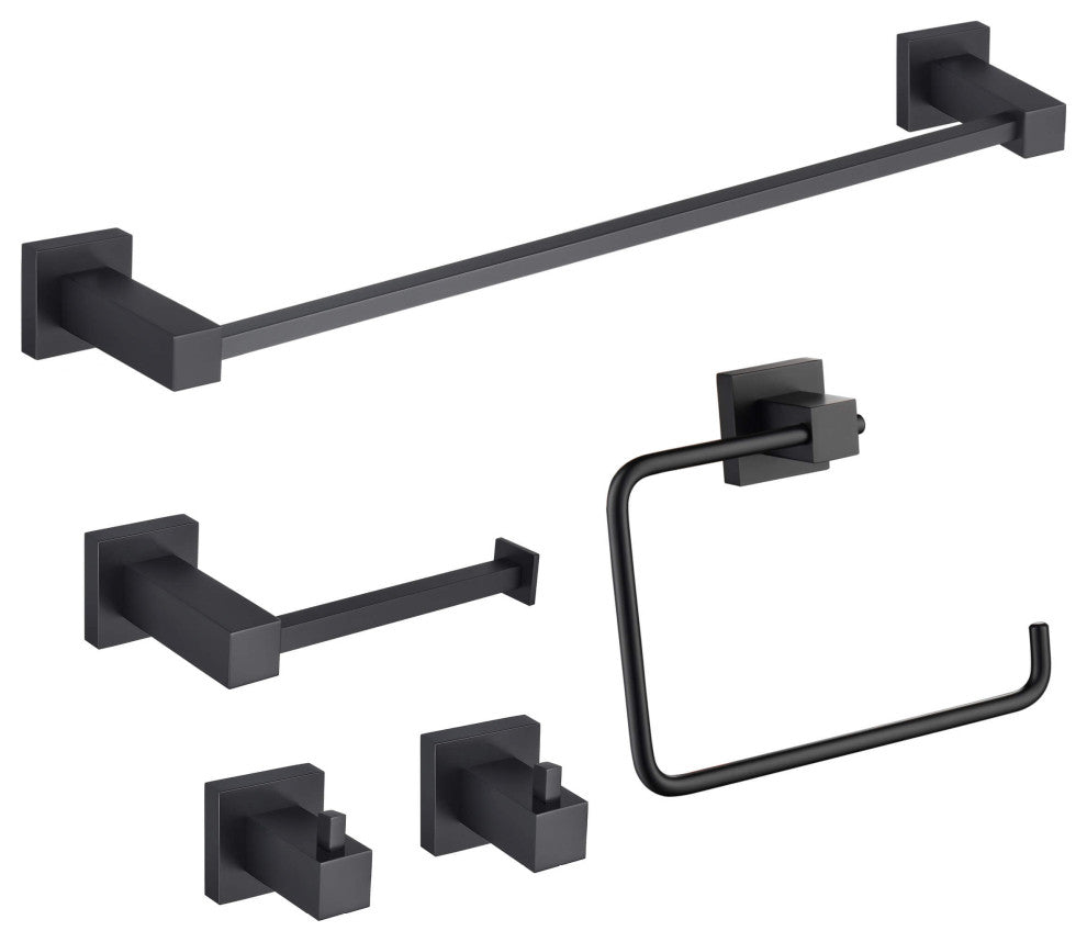 Cube 5-Piece Bathroom Hardware Set, Matte Black