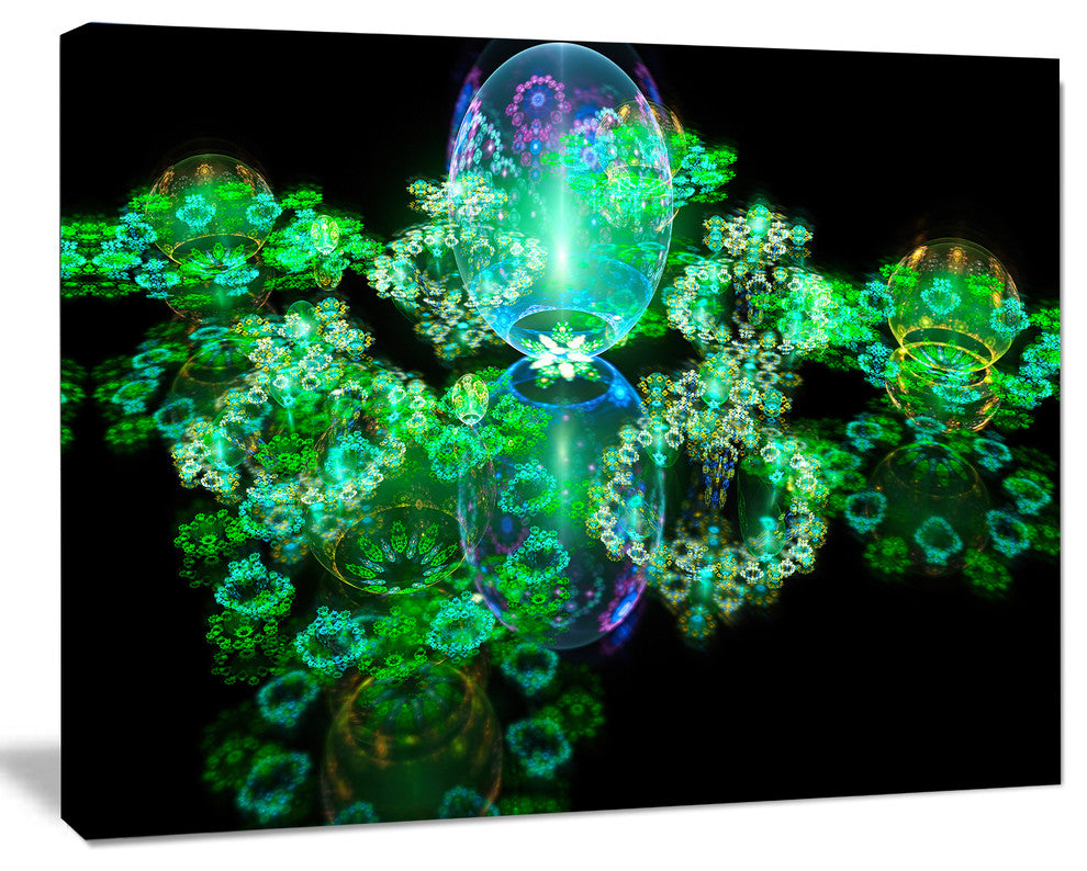 Green Water Drops on Mirror, Abstract Canvas Art Print, 20x12