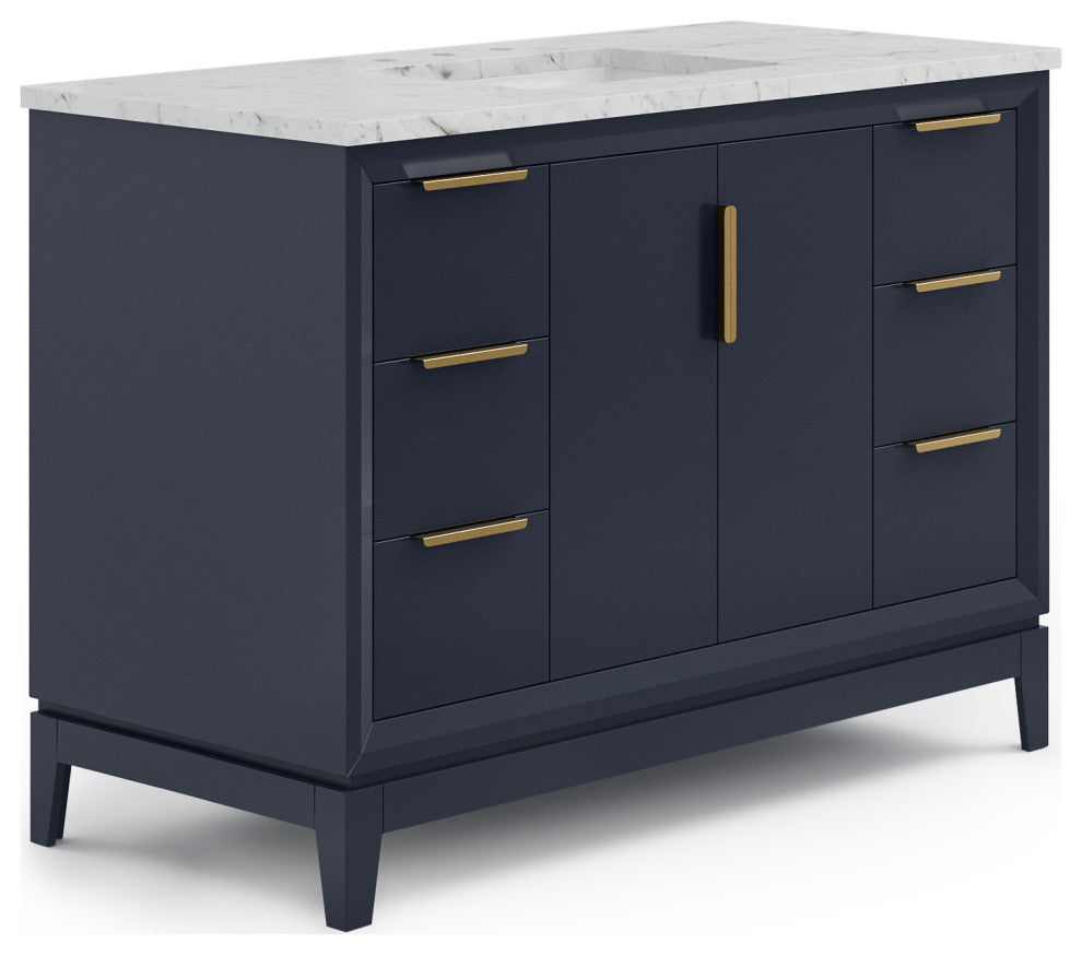 Elizabeth 48" Single Sink Carrara White Marble Vanity, Monarch Blue