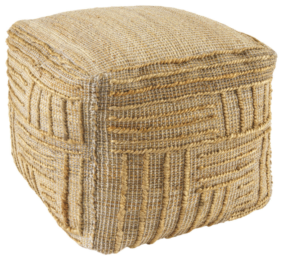 Oaks Natural Rustic Striped Handmade Jute Blend Cube Poufs,  18"x18"x18"