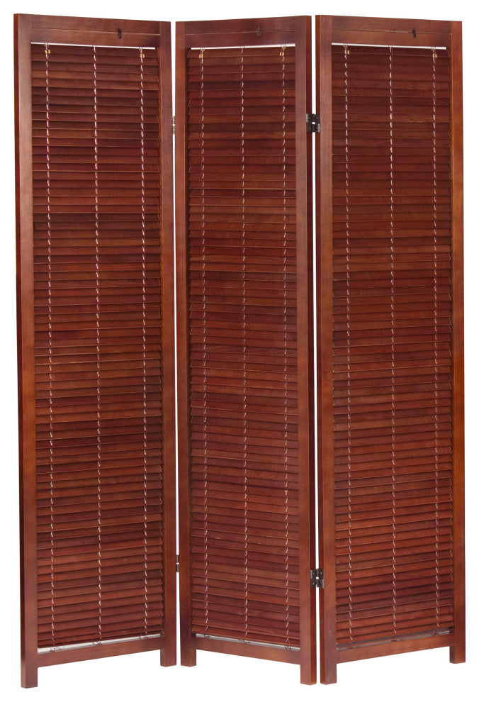 6' Tall Adjustable Shutter Room, Walnut, 3 Panel