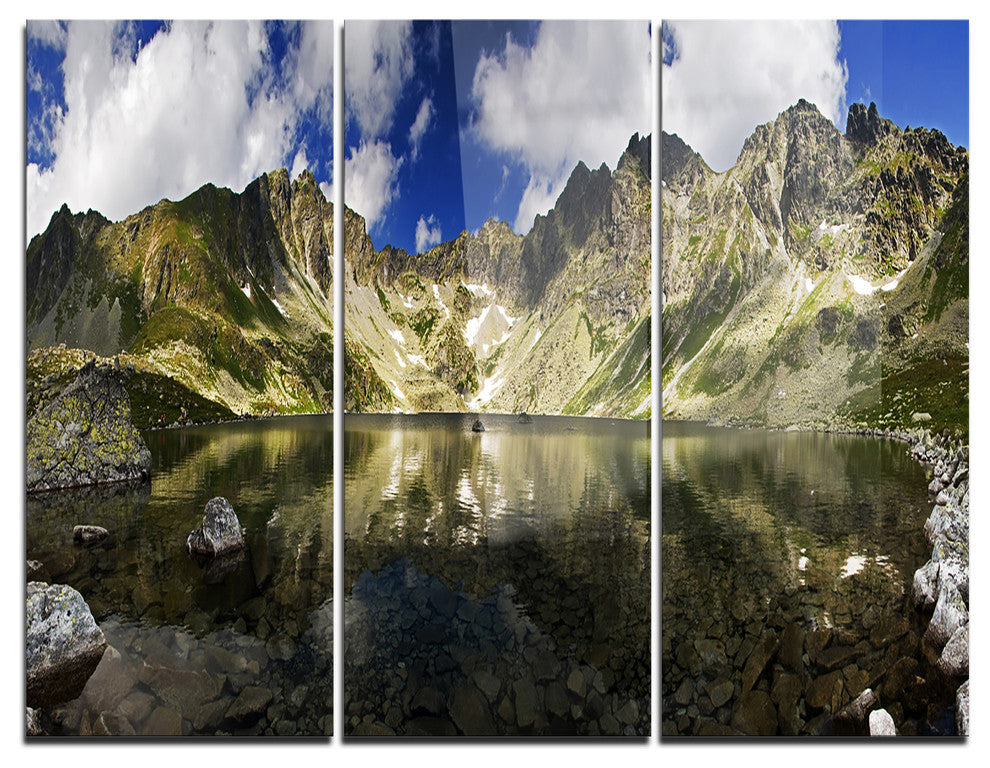 "Mountain Lake With Reflection" Photo Metal Wall Art, 3 Panels, 36"x28"