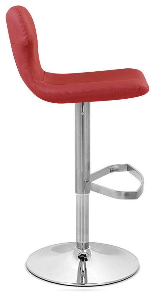 Modern Ellery Bar Stool Red Leatherette Polished Chrome Adjustable Base