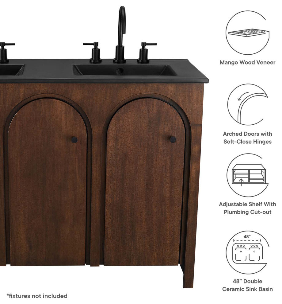 Appia 48" Double Sink Bathroom Vanity - Walnut Black