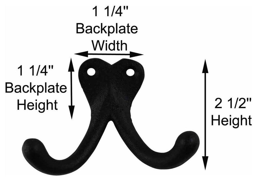 Double Wall Hook Black Cast Iron Hat and Coat Hook