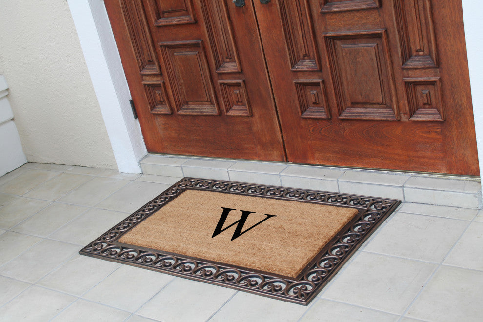 A1HC Rubber & Coir Classic Paisley Border Large Double Monogram Doormat 30X48, W