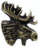 Moose Head Right Facing Cabinet Knob, Antique Brass